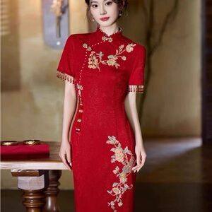 Elegant Red Embroidered Dress